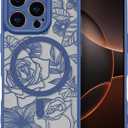 XIZYO Magnetic Case for iPhone 16 Pro Max Floral Rose Cute Phone Case [Compatible with Magsafe] for Women Girls Aesthetic Pattern Slim TPU Shockproof Bumper Cover, Deep Blue