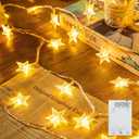 Minetom Star String Lights Battery Operated - 17 ft 50 LED Star Fairy String Lights with Timer, Waterproof for Indoor Bedroom Tent Loft Bed Patio Party Wedding Ramadan Decorations, Warm White