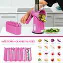 SUSTEAS Rotary Cheese Grater with Handle - Vegetable Shredder with 5 Well-designed Blades & Strong Suction Base, Round Mandoline Slicer & Food Chopper for Kitchen, with Blade Storage Box (Pink)