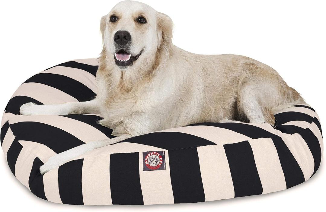 Black Vertical Stripe Large Round Indoor Outdoor Pet Dog Bed With Removable Washable Cover By Majestic Pet Products, Large