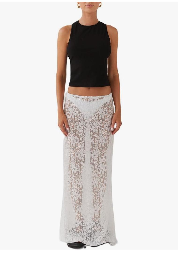 Qelvarine Women Lace Long Skirt Satin High Waist A-line Midi Skirt Y2K Summer Elegant Beach Party Maxi Skirts XL