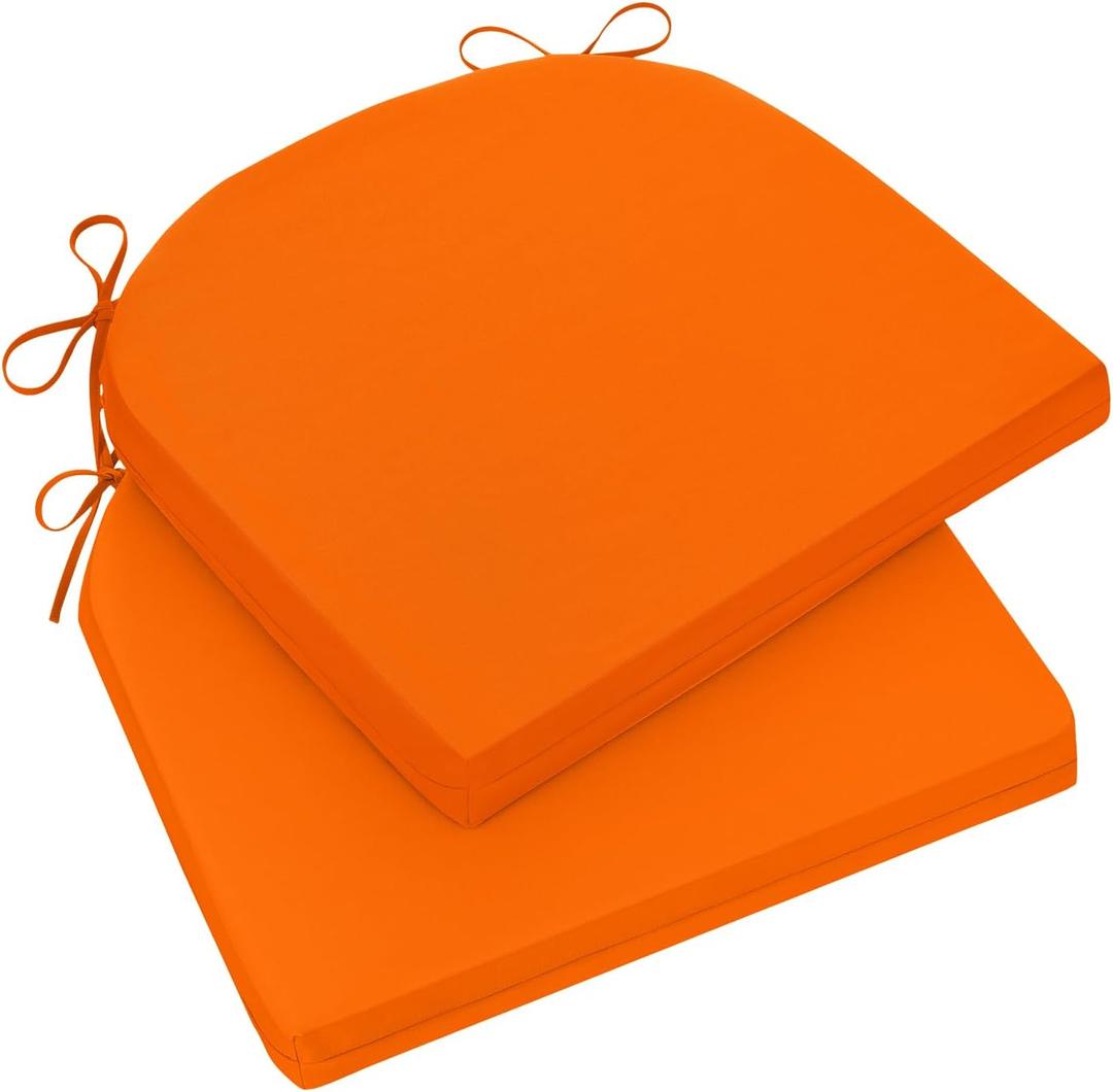 Outdoor Chair Cushions for Patio Furniture - Patio Chair Cushions Set of 2 - Water Resistant Round Corner Outdoor Seat Cushions 17"X16"X2", Orange (Solid Color/ Orange)