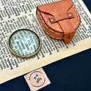 Pocket Magnifying Glass with Leather Box - Domed Magnifying Glass - Monocle Costume Magnifiers - Book Magnifier for Reading - Hand Made Gift (Gold - Without Chain)