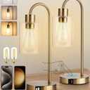 Bedside Lamps Set of 2, Gold Touch Table Lamp with USB C+A Ports, 3 Way Dimmable Bedroom Lamps with Glass Shade, Brass Nightstand Lamp for Bedroom Living Room, 2 LED Bulbs Included