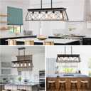 5-Light Pendant Lights Fixture, Farmhouse Chandeliers for Dining Room, Rustic Island Lights for Kitchen, Rectangular Chandelier Rustic Farmhouse Light Fxiture Gold&Black, 31.5" x 8.6" x 34.5"