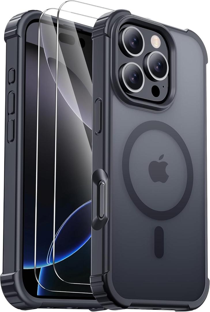 for iPhone 16 Pro Max Case [Compatible with MagSafe] [2X Screen Protectors] [Military Grade Drop Tested] Heavy Duty Magnetic Phone Case for iPhone 16 Pro Max 6.9",Black