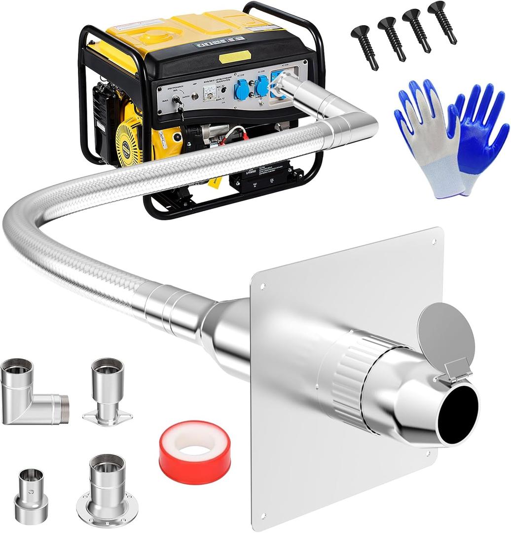 2026 Upgraded Generator Exhaust Extension Silencer kit with Three Universal Adapters, Through-Wall Mounting Plate – Reduces Exhaust Noise By 52%, Universal Fit for Most Portable Generators