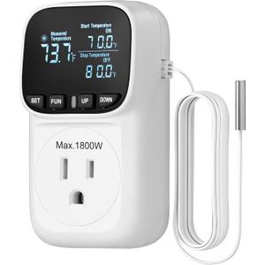 DEWENWILS Digital Temperature Controller, Heavy Duty 15A/1800W Thermostat Outlet Plug, VA Display Heating Cooling Control Timer, -40~210, Cyclic Timing/Countdown, for Greenhouse Incubator Homebrew