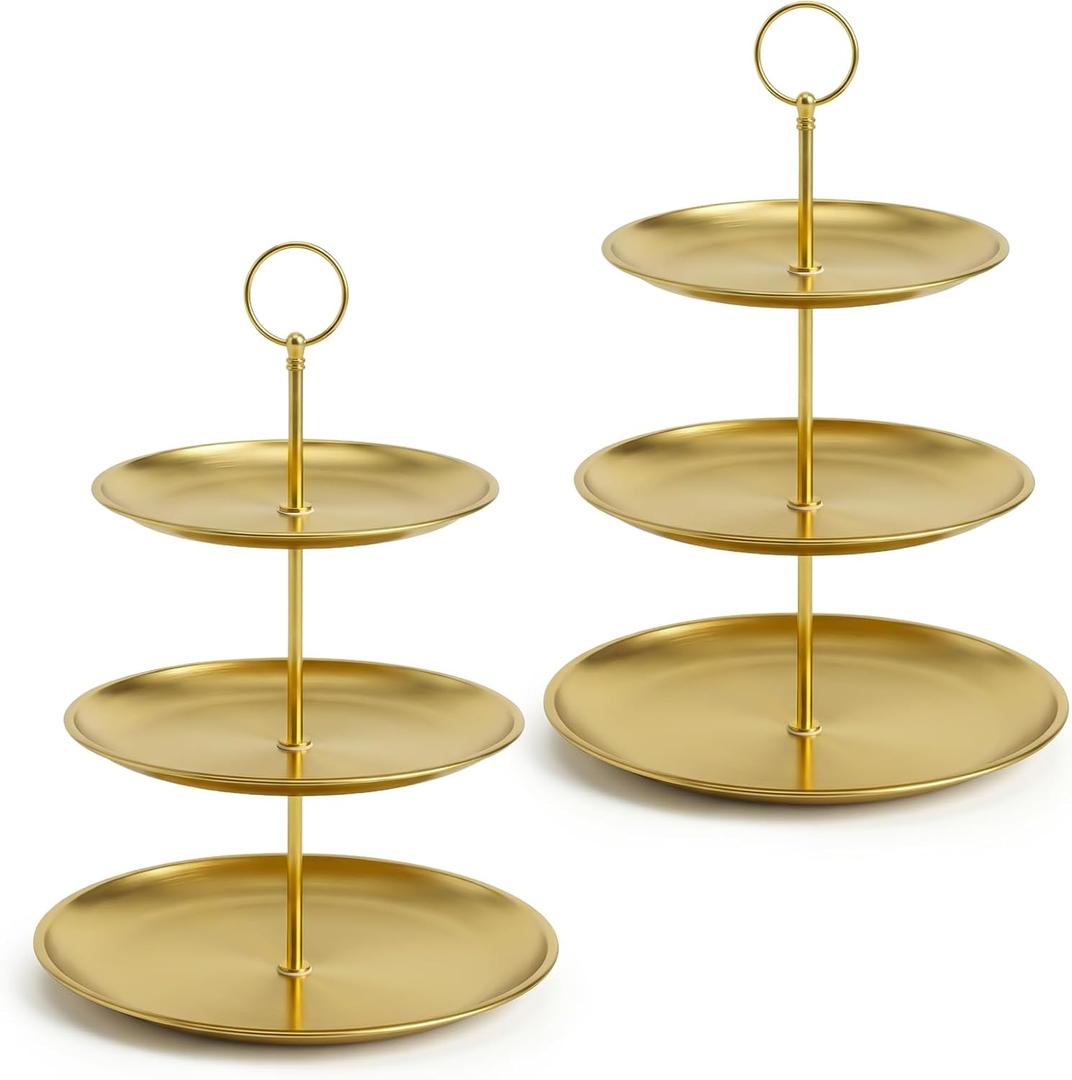 2Pcs 3 Tier Stainless Steel Cupcake Stand Gold Metal Serving Tray Cake Holder Stand Cupcake Display Tower for Holiday Dessert Table Decorations Party Wedding