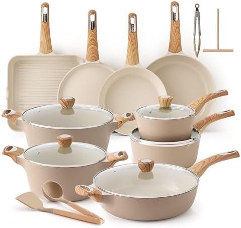 SENSARTE Ceramic Cookware Sets, Pots and Pans Set Non stick, Non toxic Healthy Induction Cookware, 26 Pcs Nonstick Kitchen Cooking Set, w/Frying Pans Set, Saucepans Set