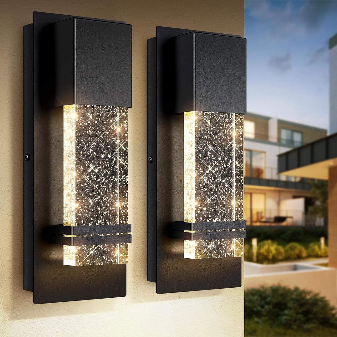 BesLowe Outdoor Wall Light Fixtures with Crystal Bubble Glass, Waterproof Exterior Sconces LED Wall Lanterns, Porch Lights Wall Mounted 10W 3000K Outside Lights for House Front Door Garage Entryway