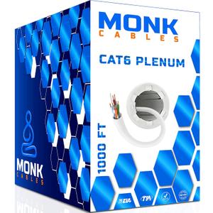 MONK CABLES | CAT6 Plenum Cable 1000ft | UTP, 23AWG, 550MHz | DSX-8000 Certified | Most Certified Cable of The Whole Market (White)