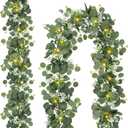 N&T NIETING 2 Pack Artificial Eucalyptus Garland with Lights, 6FT Artificial Greenery Garlands, Battery Operated Twig Vine for Room Stairs Mantle Wedding Holiday Easter Decoration Indoor Outdoor