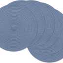 SHACOS 13 inch Round Braided Placemats Set of 6 Non Slip Washable Place Mats Fabric Polyester Table Mats for Dining Table Home Kitchen Wedding Party Decor, Dusty Blue