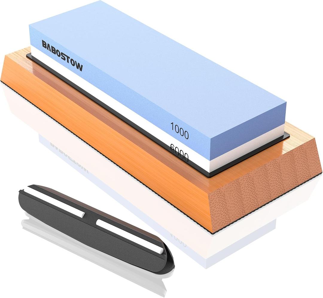 Premium Whetstone Knife Sharpening Stone 2 Side Grit 1000/6000 Waterstone- Whetstone Knife Sharpener- NonSlip Bamboo Base & Angle Guide