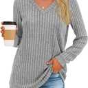 NORACORA V Neck Long Sleeve Shirts for Women Casual Fall Fashiion Tops Lightweight Tunic Sweaters Trendy 2025 (Gray, L)