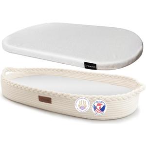 Baby Changing Basket, Portable Diaper Changing Pad, Moses Basket for Newborns, Changing Table Topper for Baby Nursery, Waterproof Travel Pad Cover (White)