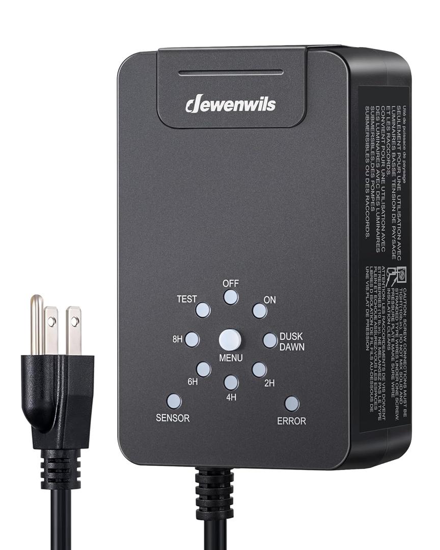 DEWENWILS 60W Low Voltage Transformer, 120V AC to 12V DC, Dusk to Dawn Sensor & Timer, Weatherproof Low Voltage Landscape Transformer for Spotlights, Garden Lights, Pathway Lights