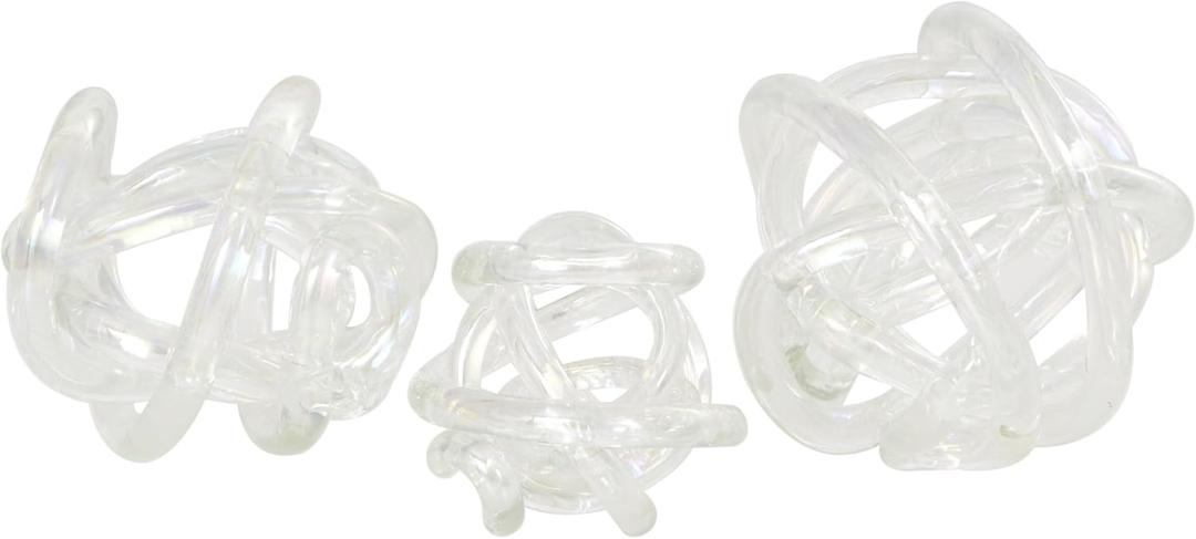 Deco 79 Glass Knot Decorative Sculpture Knotted Ball Home Decor Statues, Set of 3 Accent Figurines 5", 4", 4"W, Clear