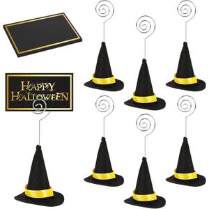 6 Set Felt Halloween Place Card Holders with 6 Pcs Place Cards and 6 Pcs Witch Hats Place Card Holders Table Number Photo Holder Table Decor for Halloween Party Wedding Birthday Decorations