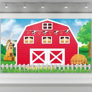 Farm Barn Door Backdrop Birthday Party Supplies Barn Door Backdrop Banner Farm Photography Props Photo Booth for Themed Birthday Party Supplies 72.8 x 43.3 Inch(Red)
