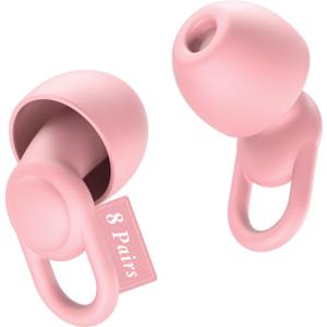Silicone Reusable Soft Comfortable Earplugs for Sleeping, Flights & Noise Sensitivity - 16 Ear Tips in XS/S/M/L, with 2 Travel Boxes - 33dB Noise Cancelling (Pink)