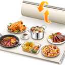 Food Warming Mat, 10s Fast Full-Surface Heating Warming Tray, Raised Feet Protect Countertop, 3 Temperature Levels, 4-Hour Timer, Portable Design for Party Buffet Home Use, Beige