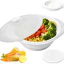 Large White Vegetable Steamer Microwave, Collapsible Microwave Veggie Steamer With Lid, Space-Saving Design, Freezer & Dishwasher Safe, 100% Food Grade Silicone For Cooking Veggies, Dumplings, 44oz