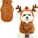 EXPAWLORER Dog Hoodie Christmas Reindeer Costume,Fluffy Christmas Dogs Sweater Cute Outfits,Warm Moose Coat Pet Clothes Winter for Puppy  Dogs S/M