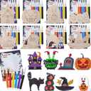 24 Pcs Halloween Wooden Painting Crafts Kit Thank You for Coming Gifts for Kid Pumpkin Skull Bat Ghost Blank Unfinished Wooden DIY Crafts Paint Halloween Party