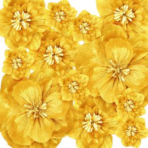 Giant Paper Flowers Artificial Large Paper Flower Decoration for Handcrafted Wall Backdrop Christmas Mexican Wedding Graduation Bridal Shower Birth Party Supplies(Gold,12 Pcs)