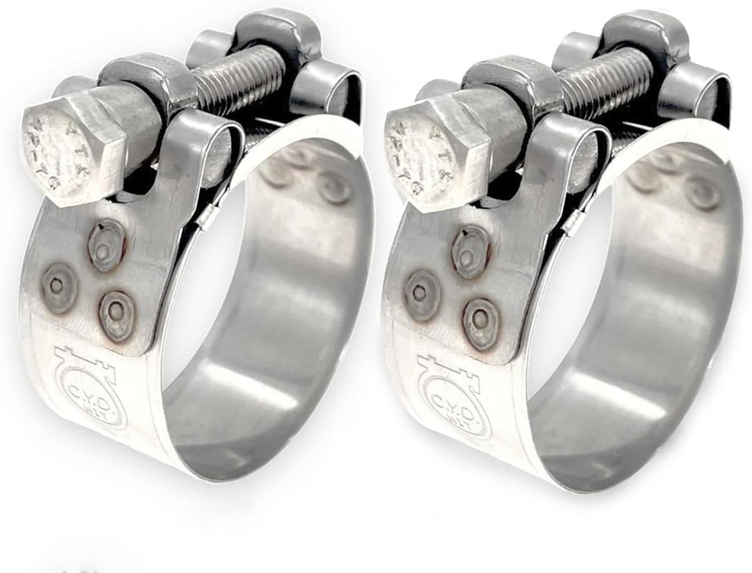 TT Heavy Duty Hose Clamps, 304 Stainless Steel T-Bolt Clamp, Adjustable Range 56-59 mm, Solid T-nuts and Wide Band for 2.25 Exhaust Clamp (2.2-2.32 inch, 2 pack)