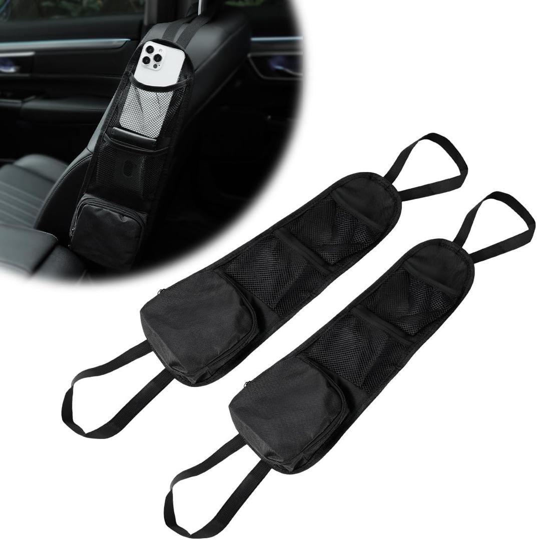 2PCS Car Seat Side Organizer, Front Seat Storage Hanging Bag Mesh Pocket Stuff Holder, Multi-Pocket Vehicle Storage Net Organizer for Drink Glasses Phone Wallet, Car Accessories