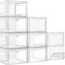 7 Code Large Clear Shoe Boxes OrganizerThicker Material Stronger Shoe Box with Magnetic Door, Stackable Shoe Storage Box for Closet, Foldable Space-Saving Storage Bins Shoe Cabinet, White 9 Pack