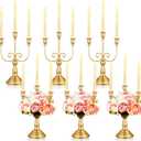 Hushee 6 Pcs Gold Candelabra Candle Stand Metal Candlestick Holder 3 Arm 12 Wedding Candlestick Holder for Theme Party Table Centerpieces Wedding Holiday Birthday Party
