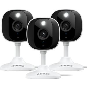 AOQEE 2K Cameras for Home Security-Outdoor/Indoor Camera for Dog/Cat/Pet/Nanny/Baby/Elderly, Color Night Vision, White Light, Siren, 24/7 SD Recordings, Works with Alexa, Plug in (C1-White-3pack-2.4G)