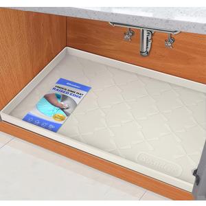 SIKADEER 19" x 19" Under Sink Mat Waterproof, Silicone Mat Kitchen Drawer Shelf and Cabinet Liner, Sink Protector for Kitchen Organizers and Storage, Boot Tray Pet Food Mats (White)