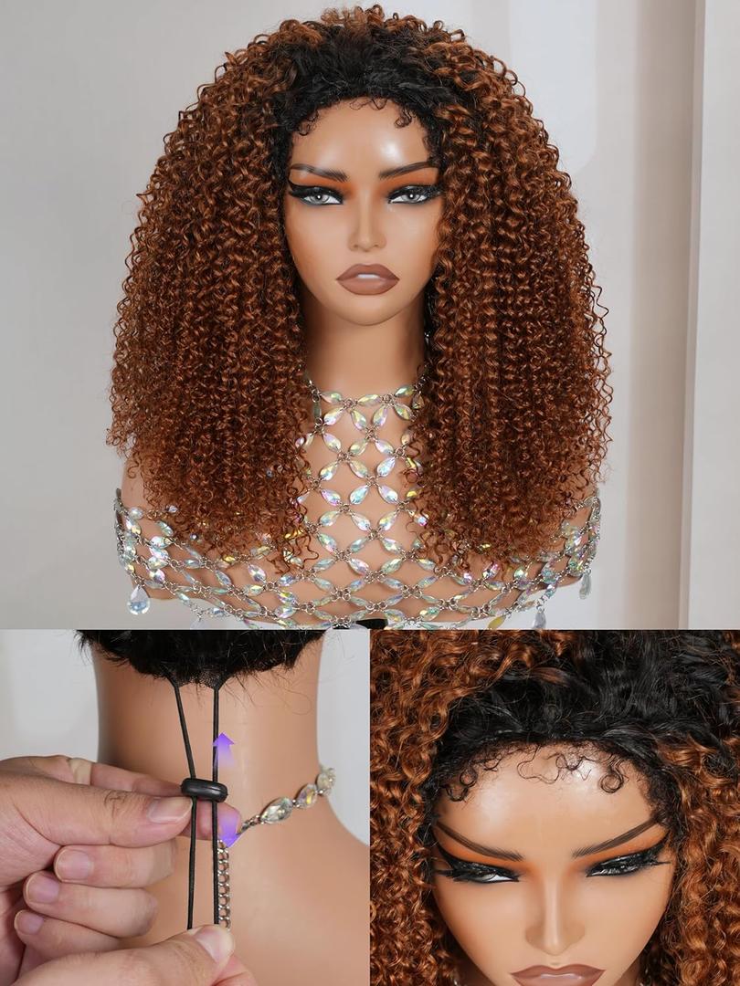 T1B/30 Ombre Brown Kinky Curly Half Wig | 10" Human Hair Drawstring | Flip Over Glueless Install | Seamless 4C Hairline | Wear & Go | Gym-Proof | No Gel