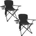 Folding Camping Chair, 225lb Capacity, Includes Cup Holder & Side Storage Bag, 5.5lbs Portable for Beach, Camping, Sport,2PCS Black (20.5"D x 20.5"W x 33.8"H)