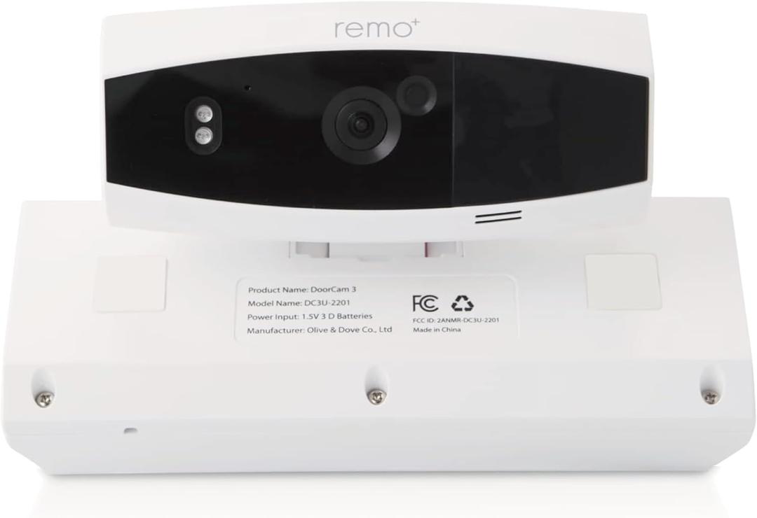 Remo+ DoorCam 3 Over-The-Door Wireless Security Camera, 12-Hour Rolling Video Storage with No Subscription, 1080p Video, Night Vision, 2-Way Talk, AI with Human Detection & Alexa Compatibility (White)
