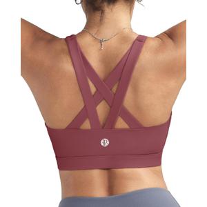 RUNNING GIRL Sports Bra for Women, Criss-Cross Back Padded Strappy Sports Bras Medium Support Yoga Bra with Removable Cups(2575_Rose Red_M)