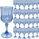 Plastic Wine Glasses, Plastic Goblets Vintage Style Cordial Unbreakable Drinking Glasses Reusable Drinkware for Wedding Reception, Grand Event Party Supplies(24, Blue)