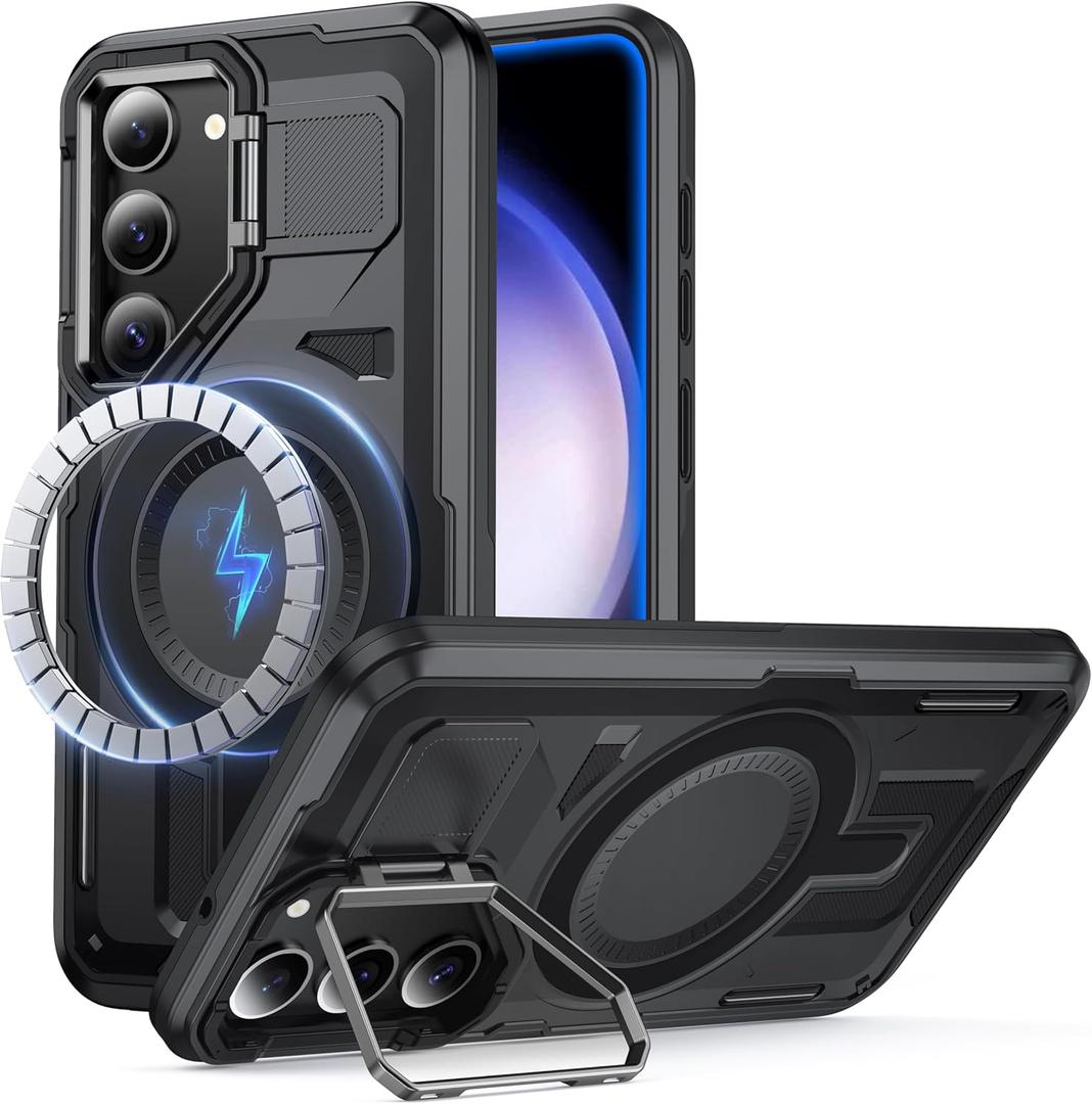 for Samsung Galaxy S23 Case Compatible with MagSafe[Built-in Camera Stand][Military-Grade Shockproof][Dual Layer Protection] Heavy Duty Outdoor Rugged Bumper for S23 Phone Case,Black