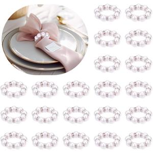 100 Pcs Silver Pearl Napkin Rings Set Elegant Wedding Napkin Holders, Disposable Golden Napkin Rings, Pearl Napkin Holders Bulk for Wedding, Party, Banquet, Birthday Table Decor (Silver, 100 pcs)