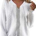 WROLEM Women's Zip Up Cardigan Sweater Cable Hoodies Long Sleeve Jacket Outfits Crewneck Casual Coat (White), Size S