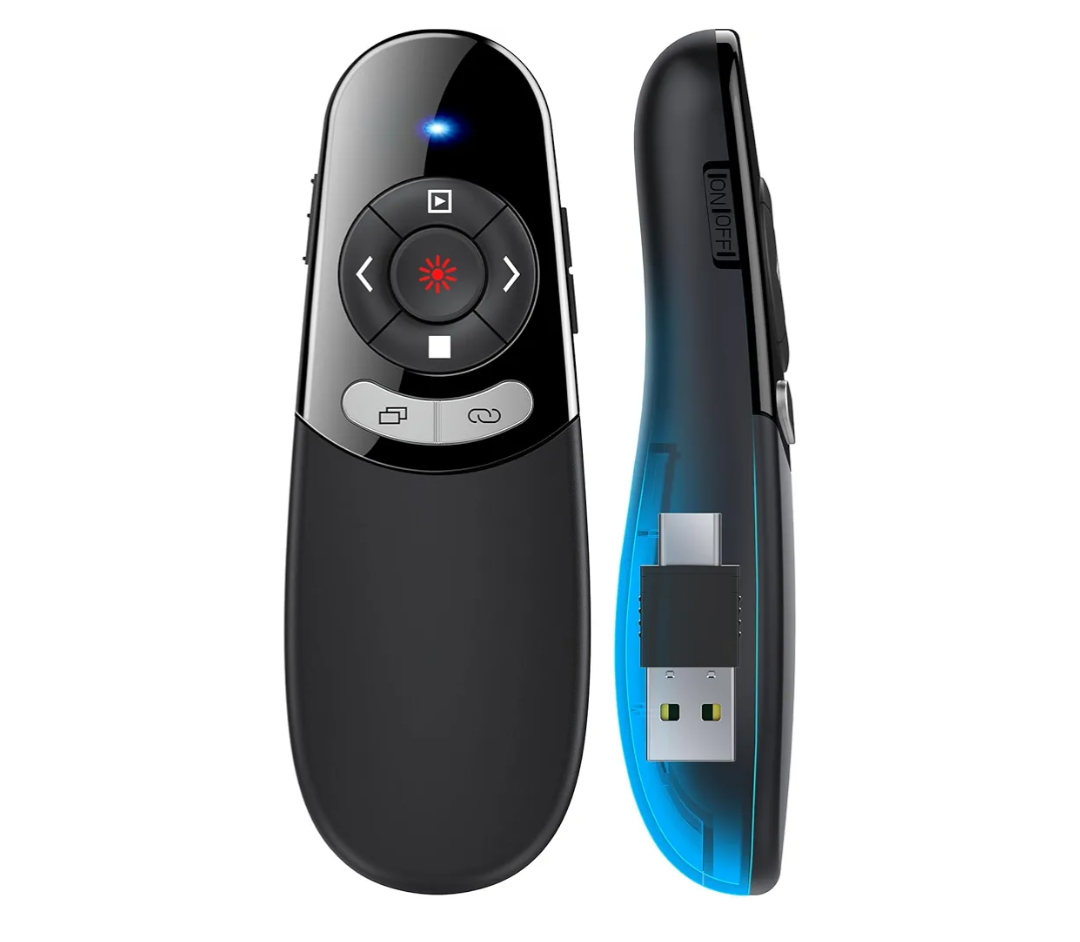2 in 1 Type C USB Presentation Clicker，Wireless Presenter Remote PowerPoint Clicker for Computer Presentations with Volume Control,Slide Advancer for Mac Laptop