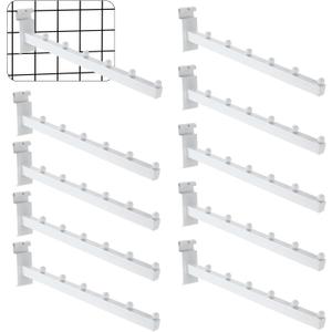 Zonon 10 Pcs 6 Ball Gridwall Waterfall Hooks 12 Inch Gridwall Clothes Hanger Grid Wall Waterfall Faceout Hooks Grid Wall Accessories for Garment Displaying Retail Shirt Home Garage, White