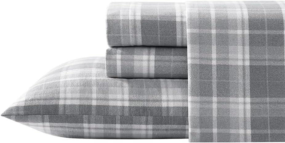 Laura Ashley - Flannel Sheets Twin Size, Anti-Pilling & Wrinkle Resistant Cotton, Touchably Soft for All-Season Comfort - Bed Sheets with Matching Pillowcases & Fitted Sheet (Mulholland Plaid Grey)