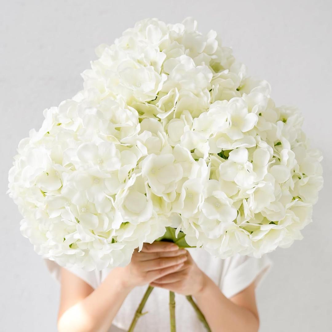 3pcs 26 inch Huge Extra-Large Silk White Hydrangea Artificial Flowers, Faux Fake Hydrangea Flowers with Long Stems, for Outdoor Wedding Party Office Home Decoration