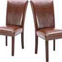 COLAMY Upholstered Parsons Dining Chairs Set of 2, PU Leather Dining Room Kitchen Side Chair with Nailhead Trim and Wood Legs - Light Brown